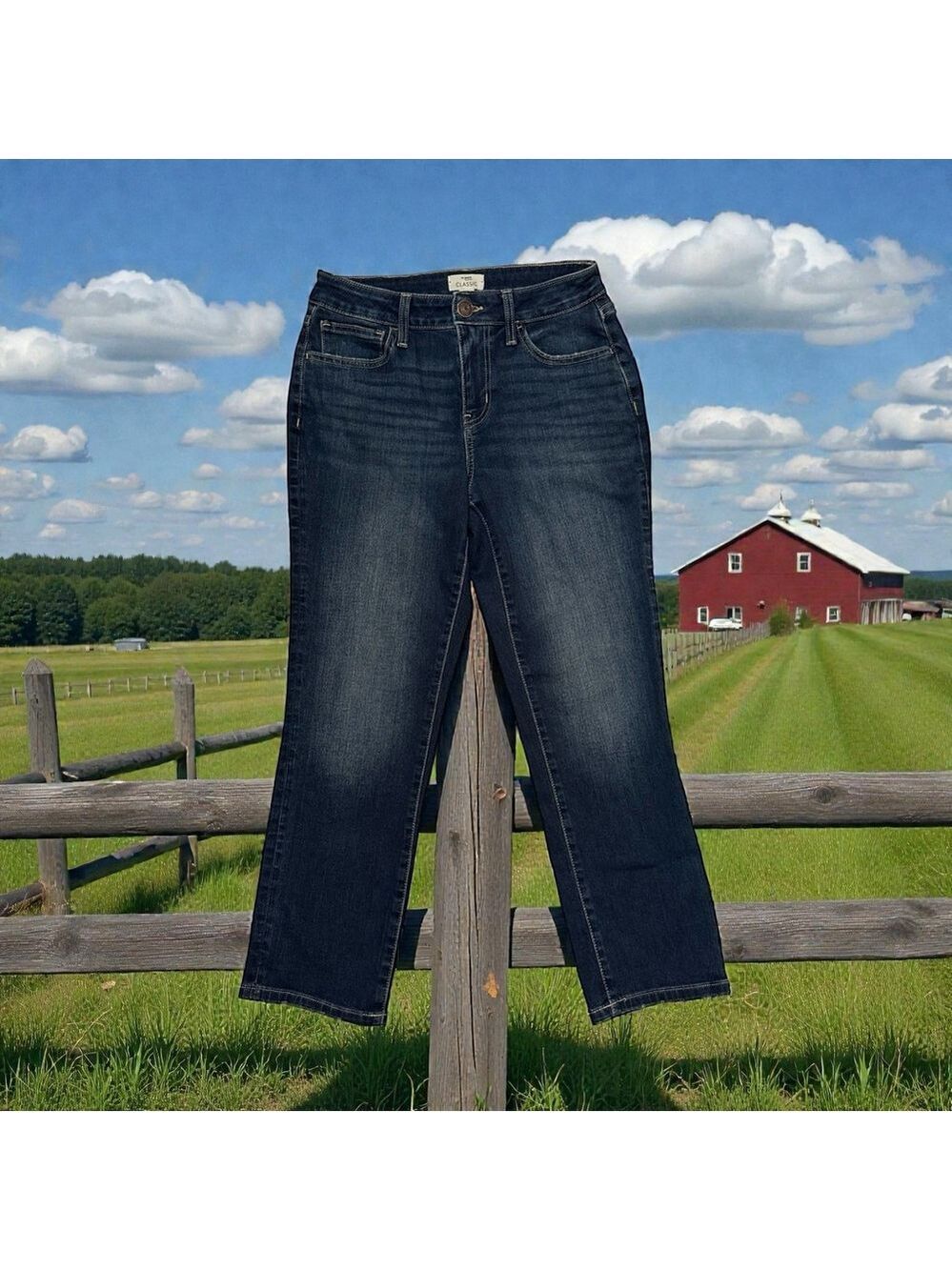 M Jeans Classic Mid-Rise Crop Maurices Womens 6 BLUE Denim Jeans Distressed Hem